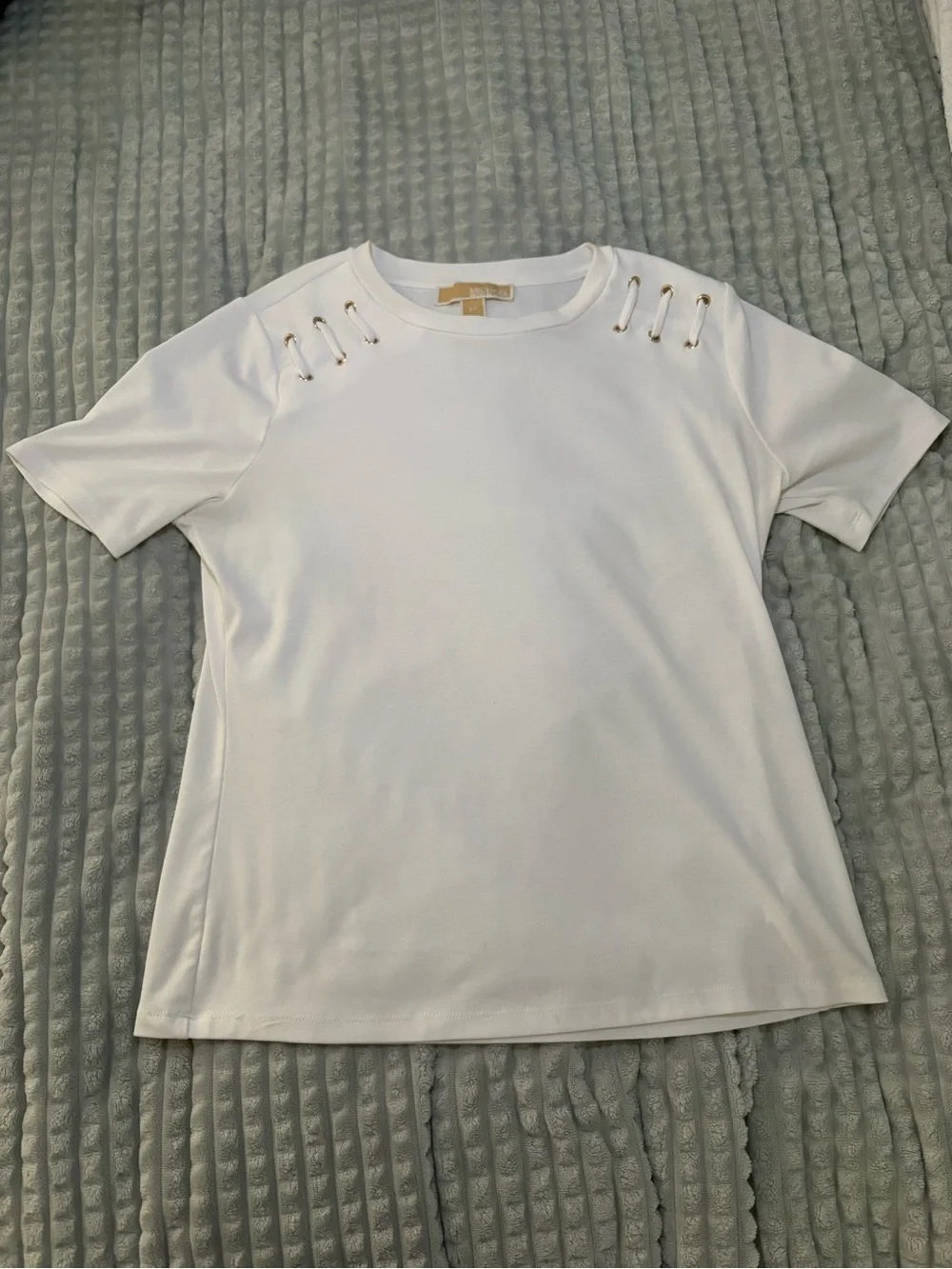 Michael Kors White Short-Sleeve Tee with Gold Eyelet Detail